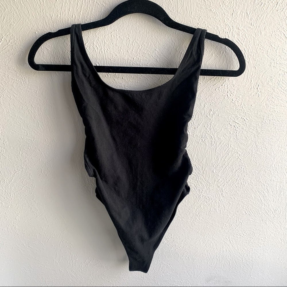 American Apparel Backless Black Thong Style Bodysuit